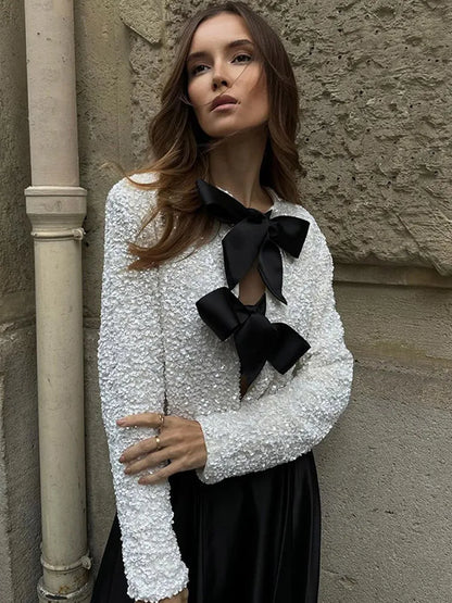 Kassia Longsleeve Sequin Top in White