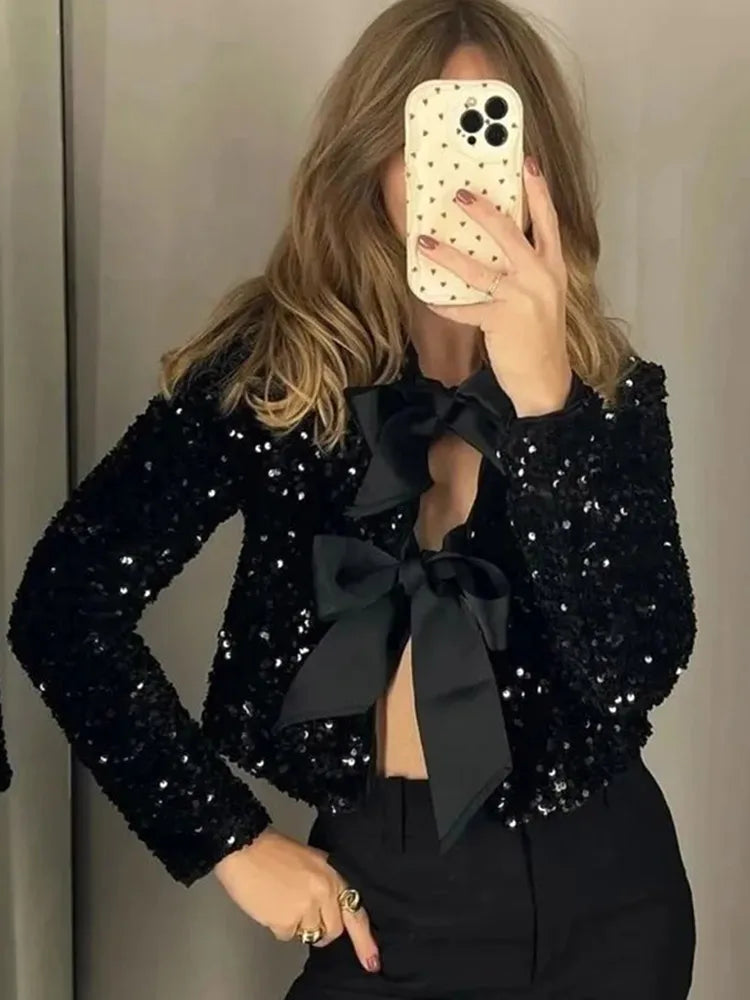 Kassia Longsleeve Sequin Top in White