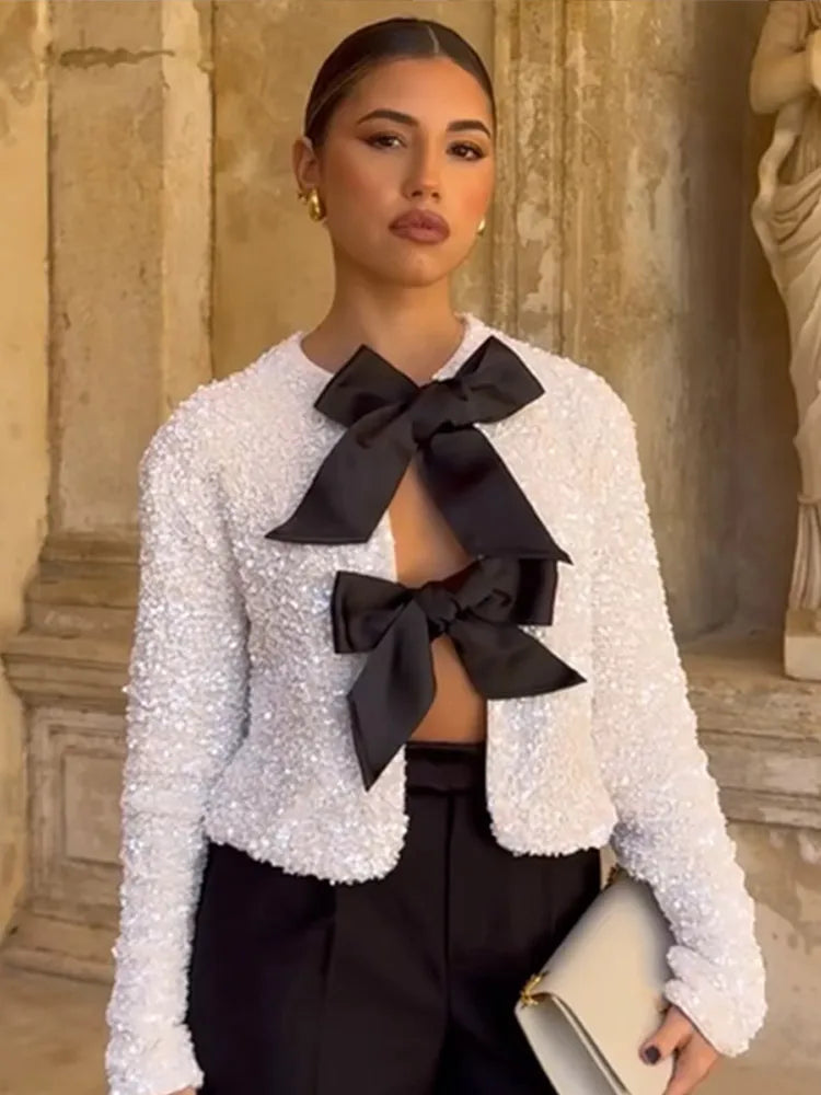 Kassia Longsleeve Sequin Top in White