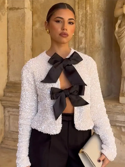 Kassia Longsleeve Sequin Top in White