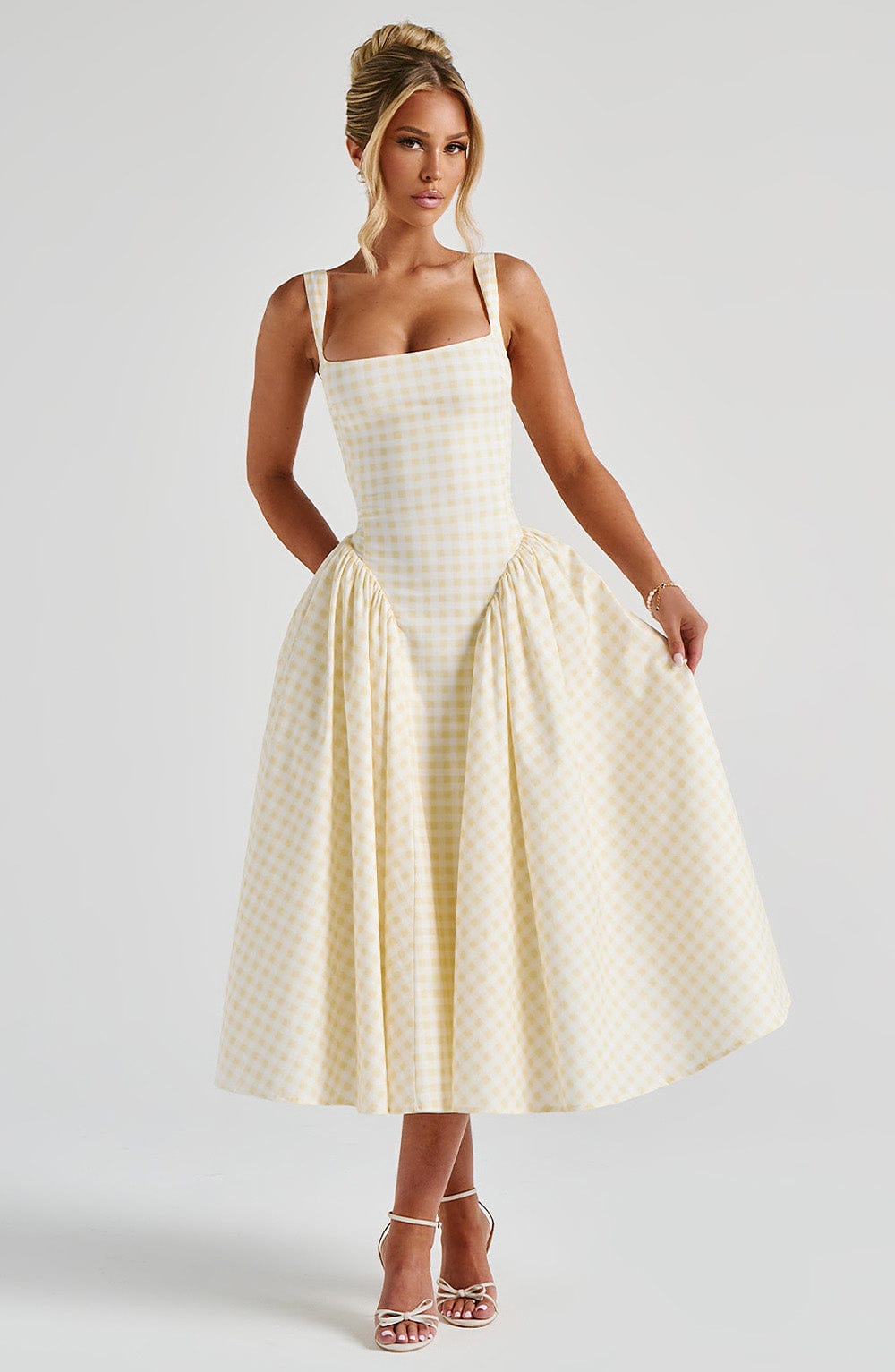Women square neck midi dress, detail close-up