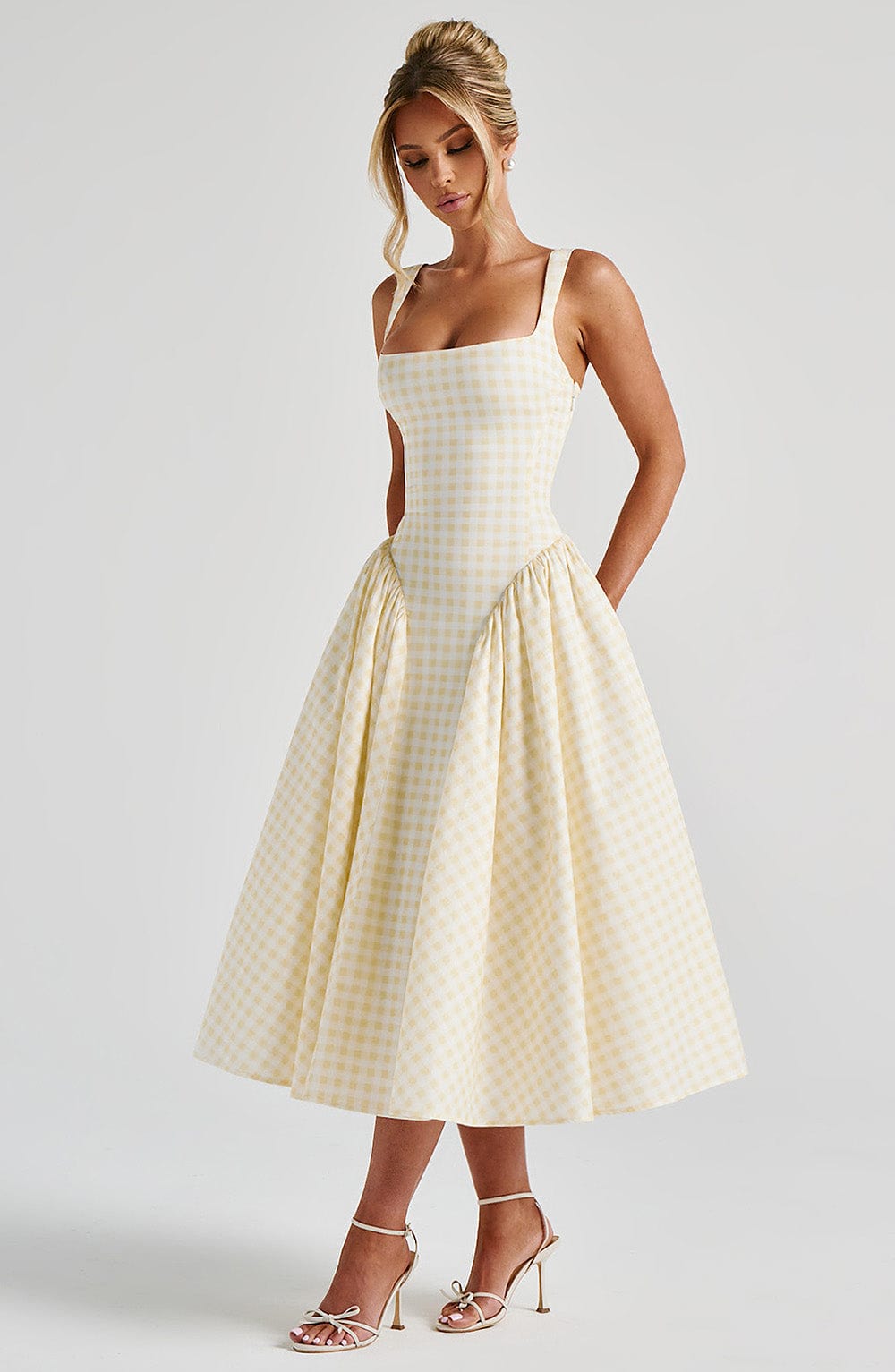Women square neck midi dress, front view