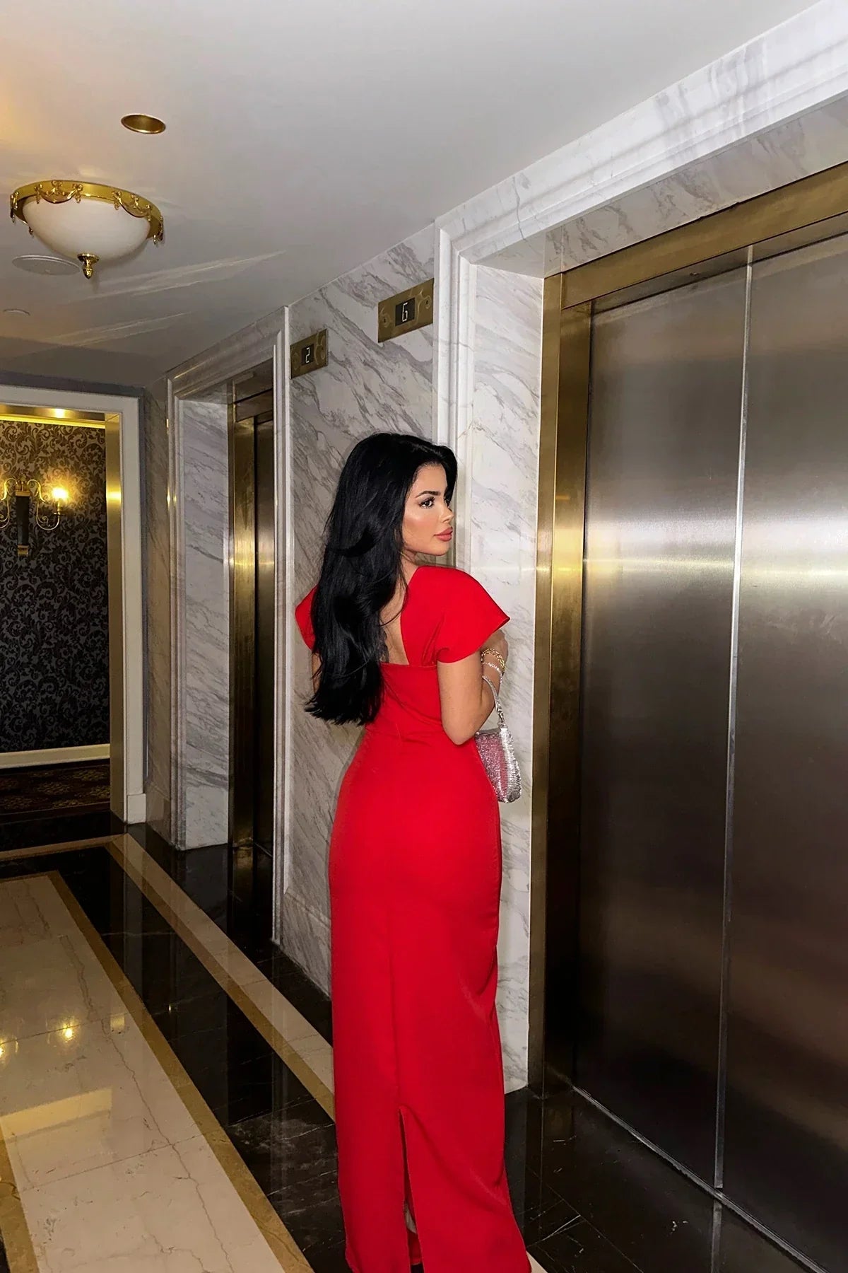 Keira Square-Neck Maxi Dress in Red
