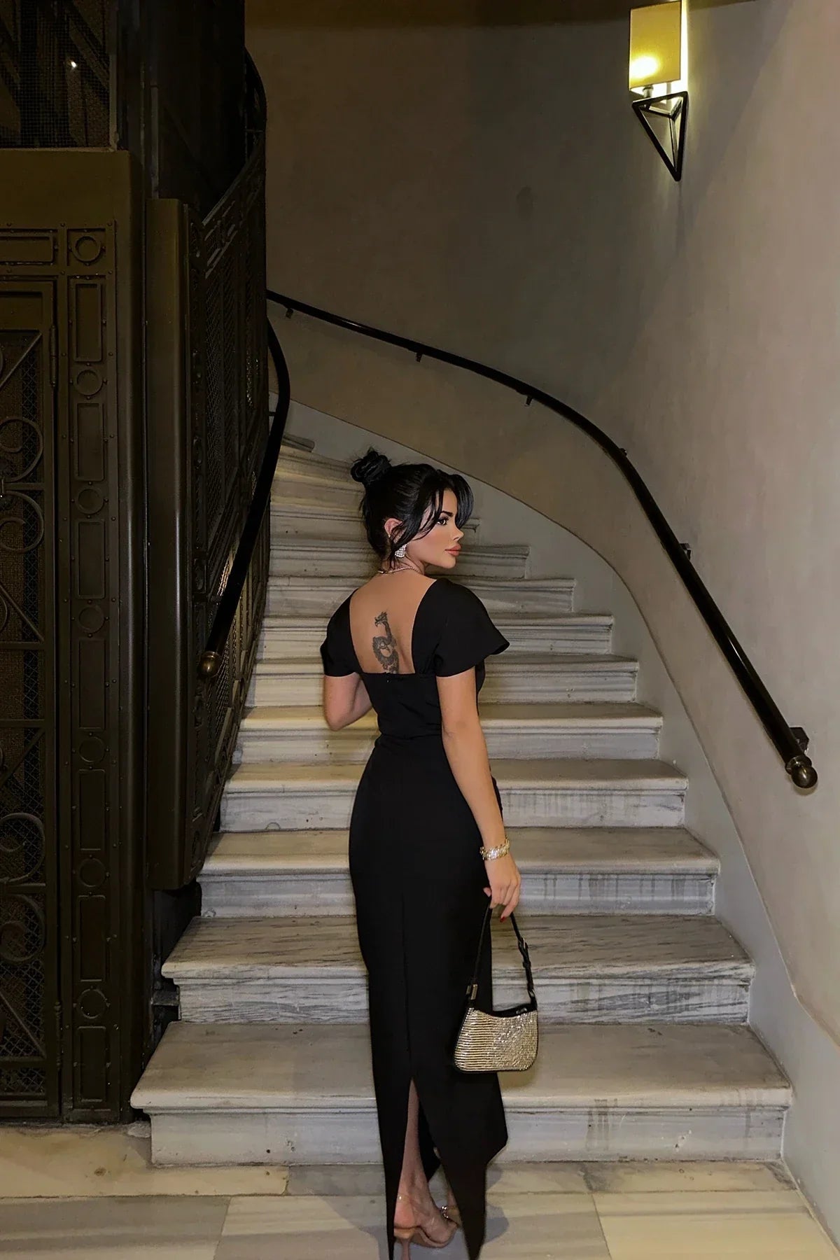 Keira Square-Neck Maxi Dress in Red