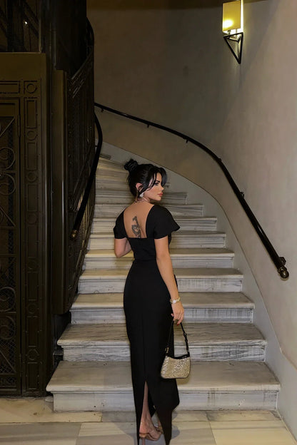 Keira Square-Neck Maxi Dress in Red