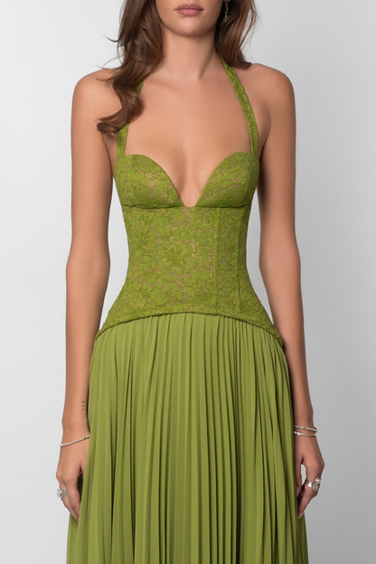 Kenley Pleated Maxi Dress in Green