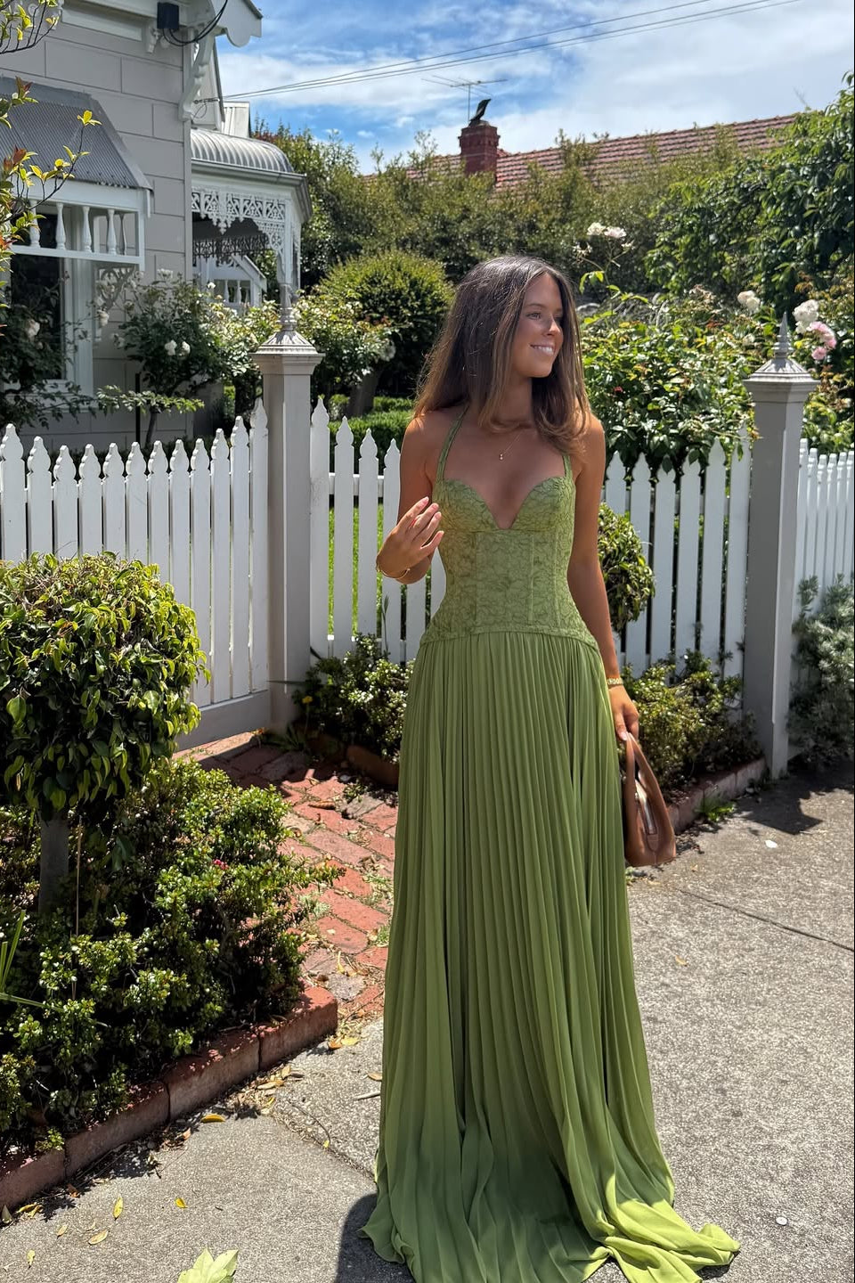 Kenley Pleated Maxi Dress in Green