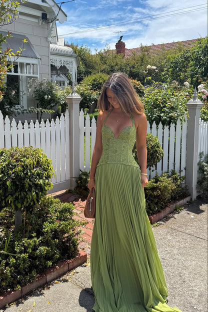 Kenley Pleated Maxi Dress in Green