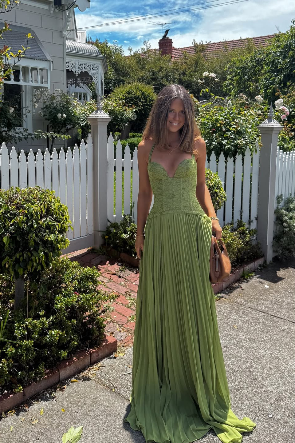 Kenley Pleated Maxi Dress in Green