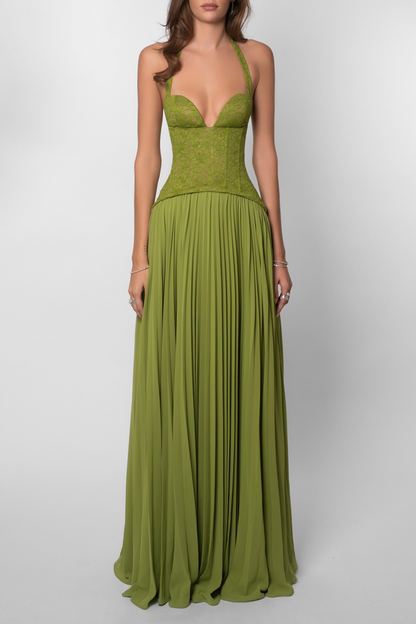 Kenley Pleated Maxi Dress in Green
