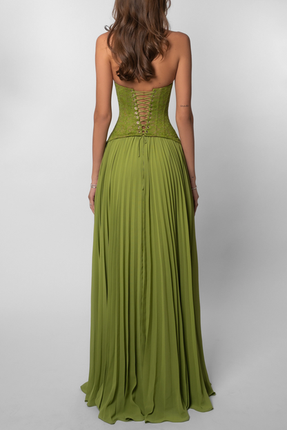 Kenley Pleated Maxi Dress in Green