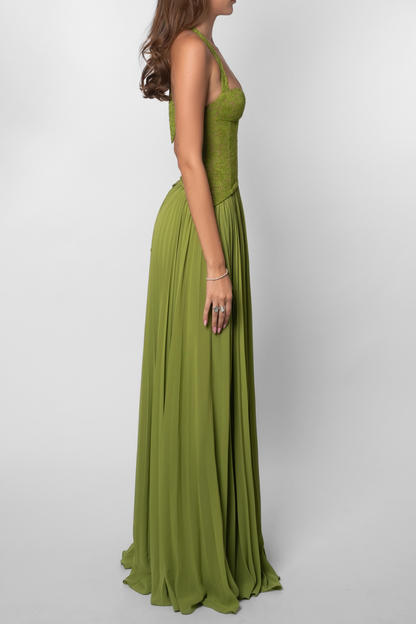 Kenley Pleated Maxi Dress in Green