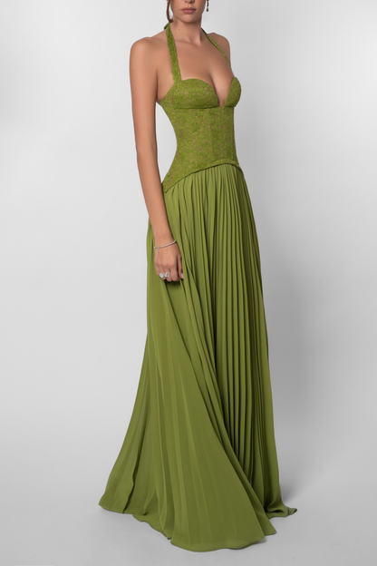 Kenley Pleated Maxi Dress in Green