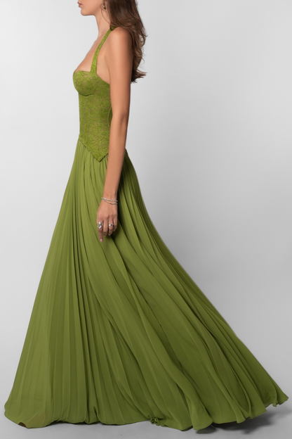 Kenley Pleated Maxi Dress in Green