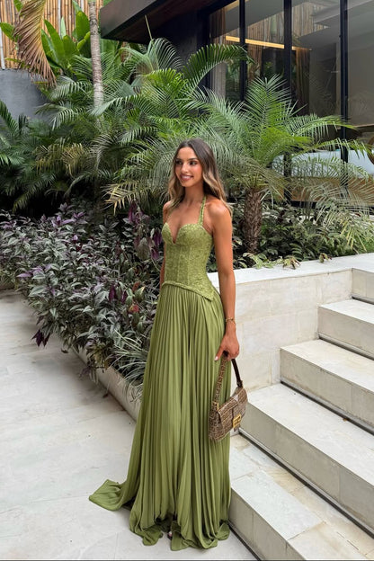 Kenley Pleated Maxi Dress in Green
