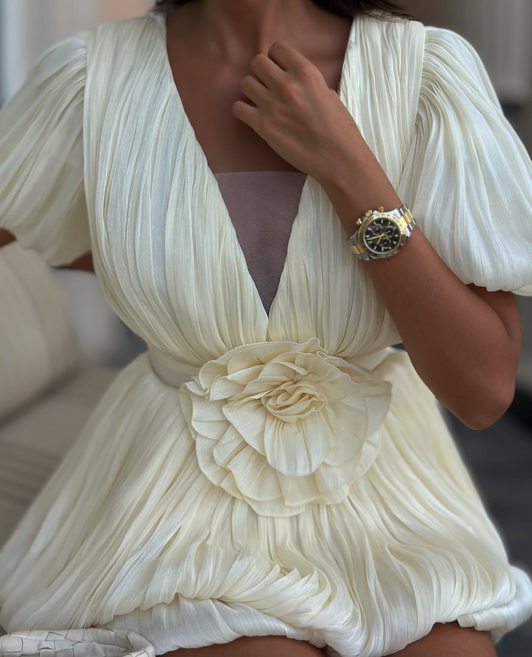 Kensley Pleated Mini Dress in Ivory