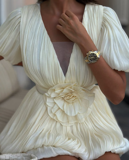 Kensley Pleated Mini Dress in Ivory