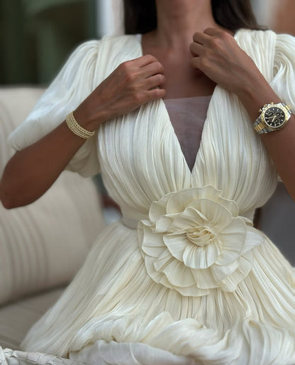 Kensley Pleated Mini Dress in Ivory
