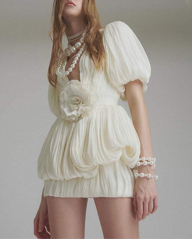 Kensley Pleated Mini Dress in Ivory