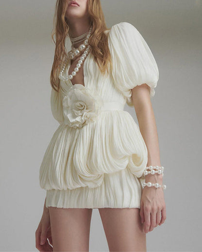 Kensley Pleated Mini Dress in Ivory