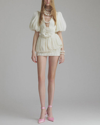 Kensley Pleated Mini Dress in Ivory