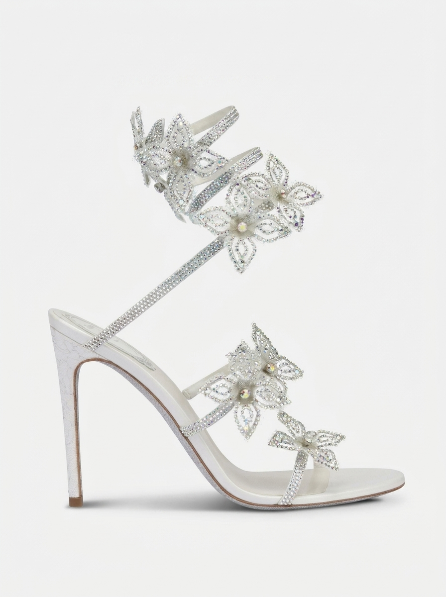 Kimberly Rhinestone Wrap Sandals in Silver