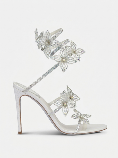 Kimberly Rhinestone Wrap Sandals in Silver