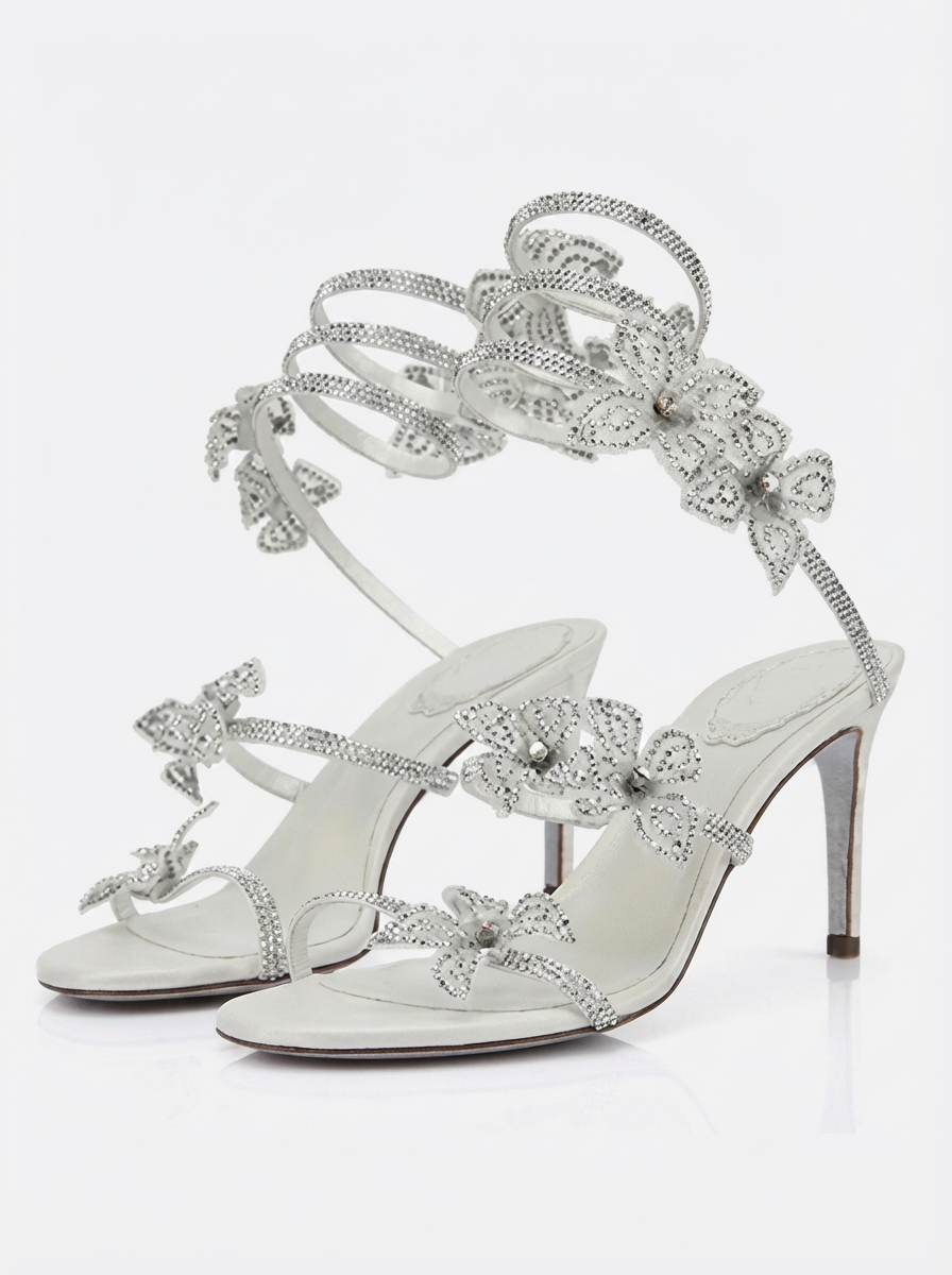 Kimberly Rhinestone Wrap Sandals in Silver