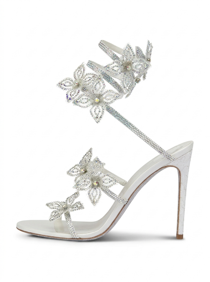 Kimberly Rhinestone Wrap Sandals in Silver