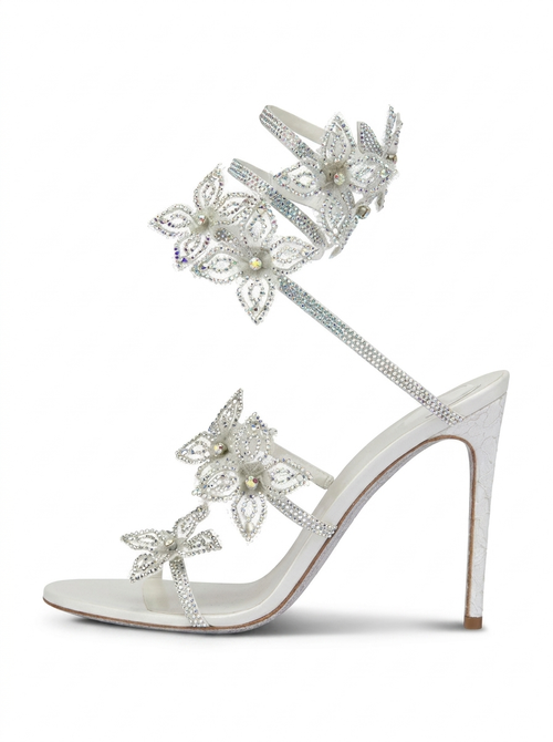 Kimberly Rhinestone Wrap Sandals in Silver