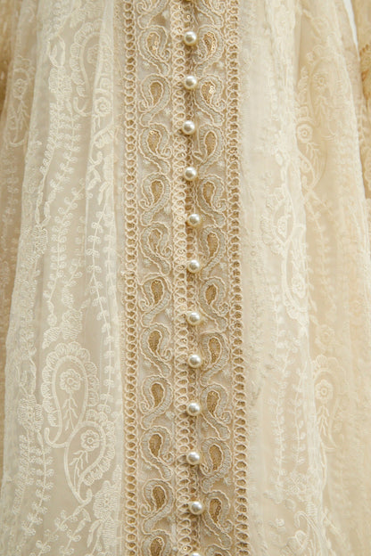 Women beige button maxi dress, back view