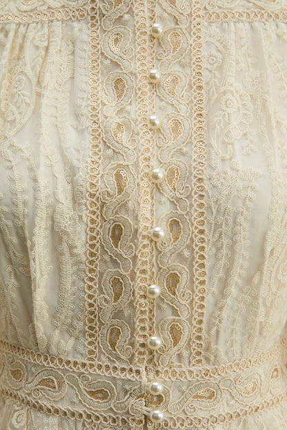 Women beige button maxi dress, back view