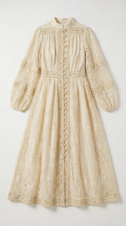 Women beige button maxi dress, detail close-up