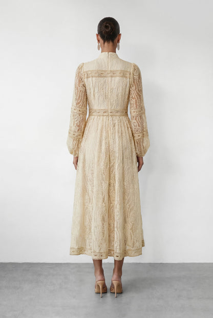 Women beige button maxi dress, detail close-up