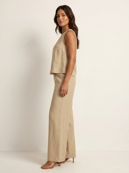 Lana Linen Tank Set in Green