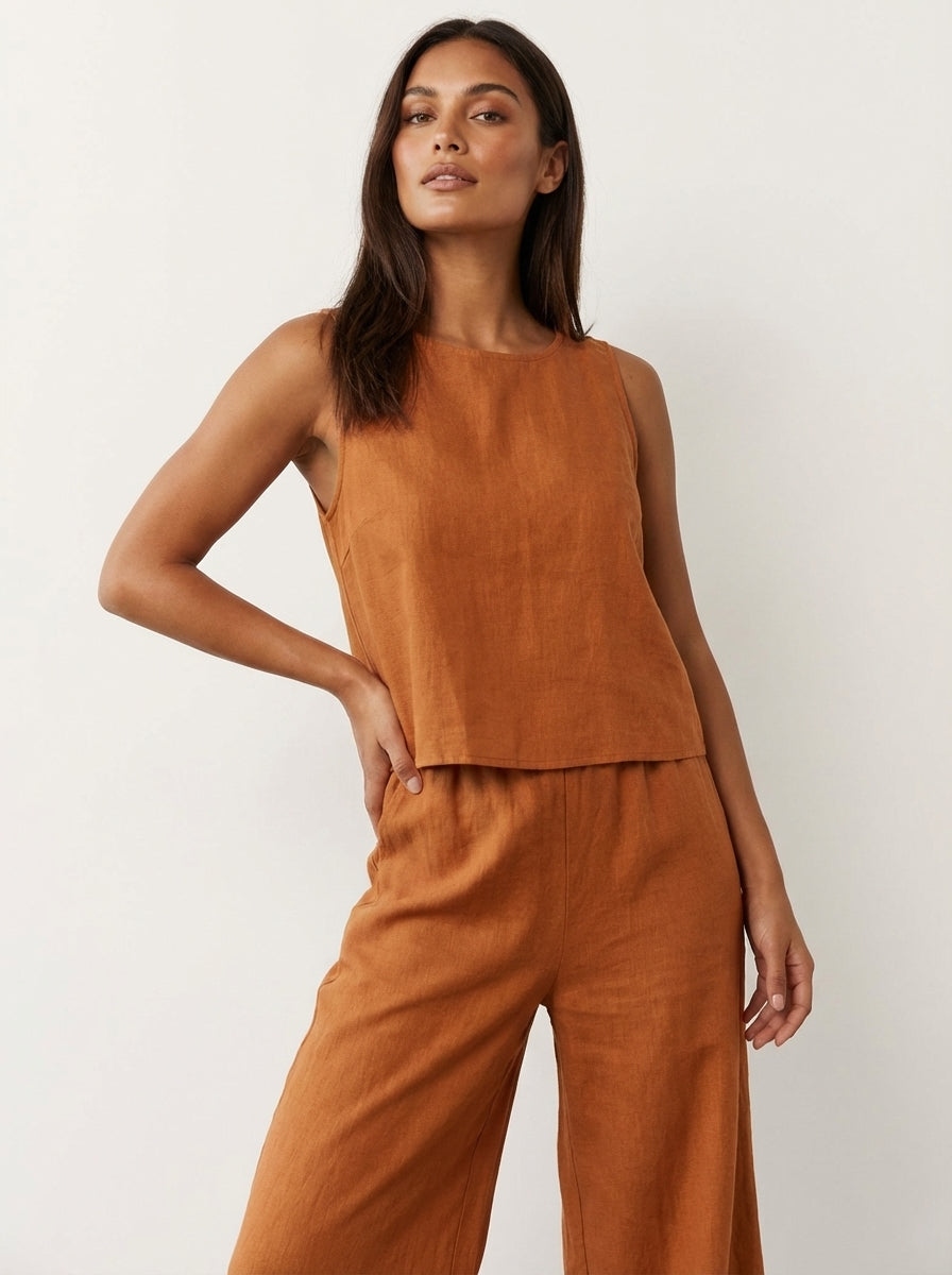 Lana Linen Tank Set in Green