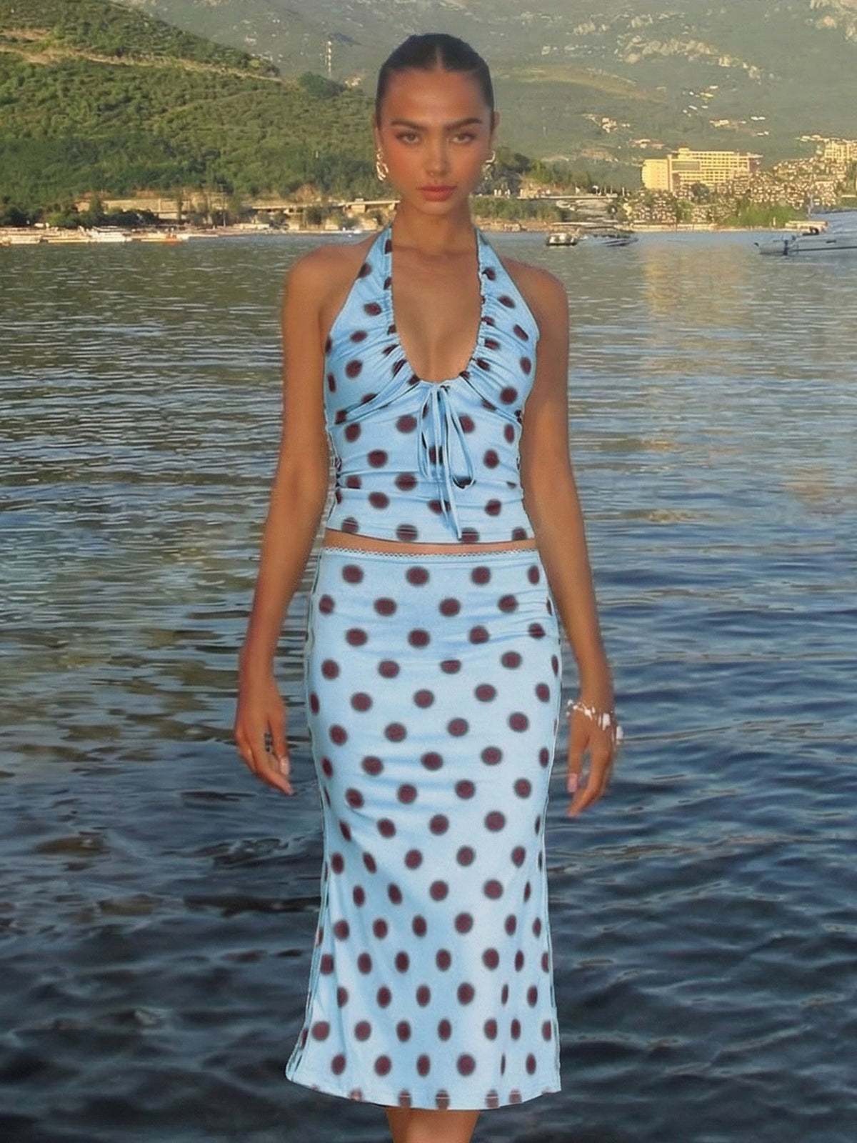 Layla Polka Midi Dress in Blue