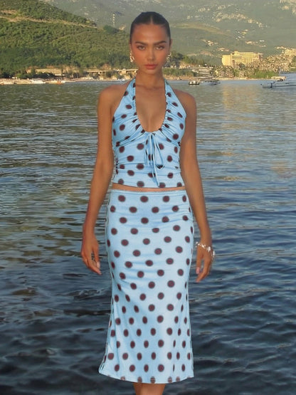 Layla Polka Midi Dress in Blue