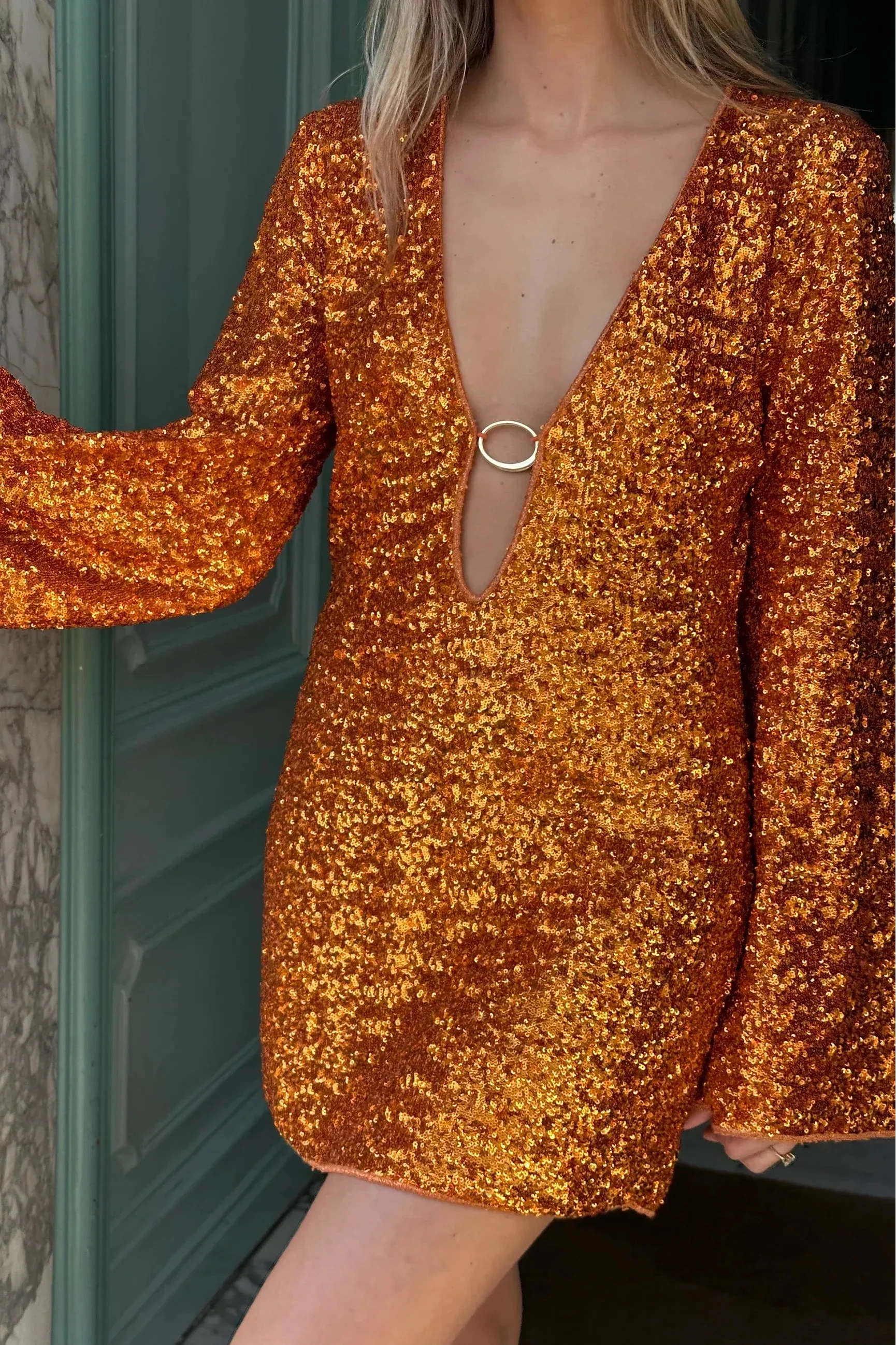 Leilani Long Mini Dress in Orange