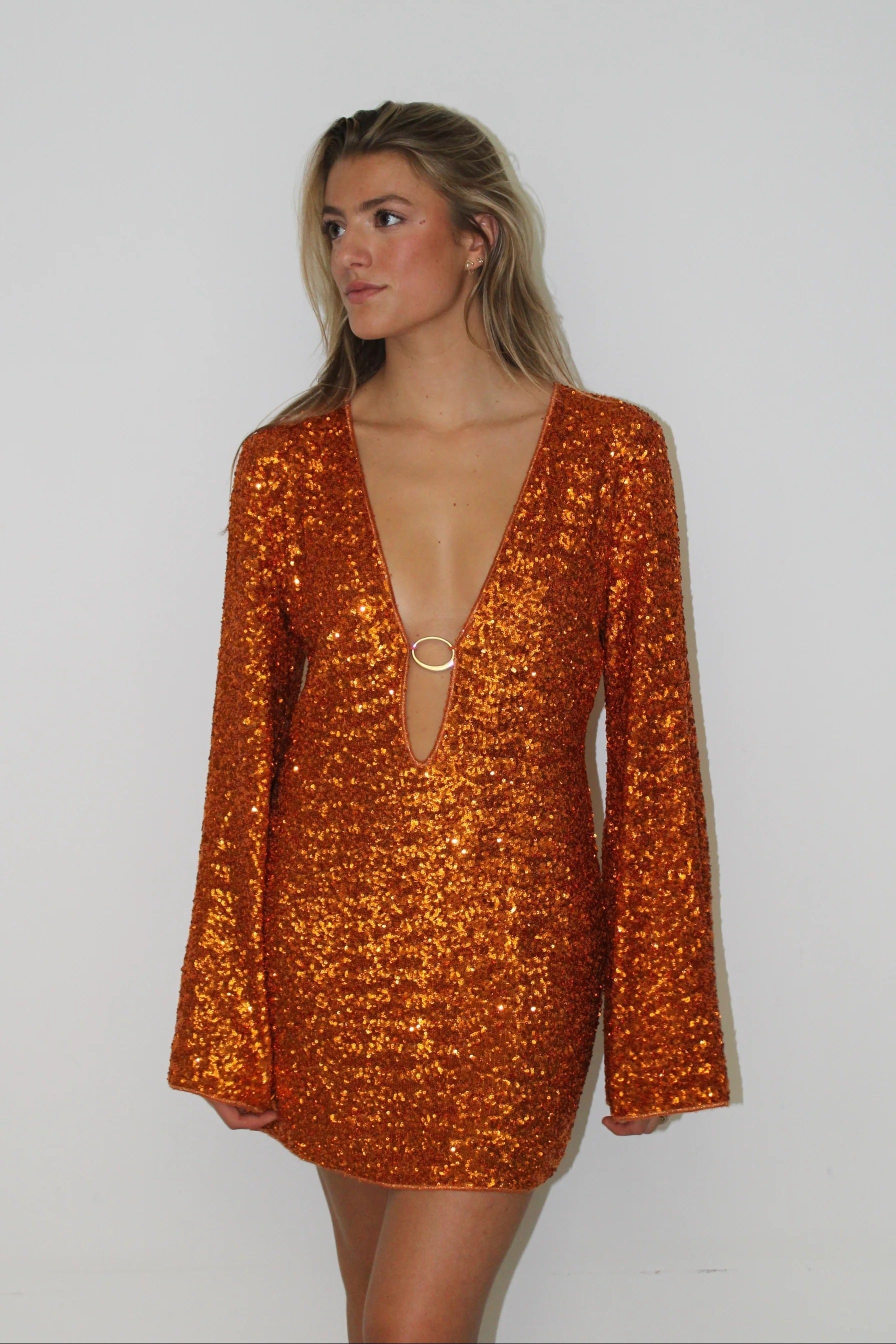 Leilani Long Mini Dress in Orange