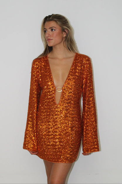 Leilani Long Mini Dress in Orange