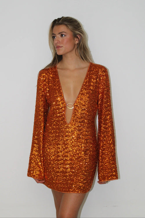 Leilani Long Mini Dress in Orange