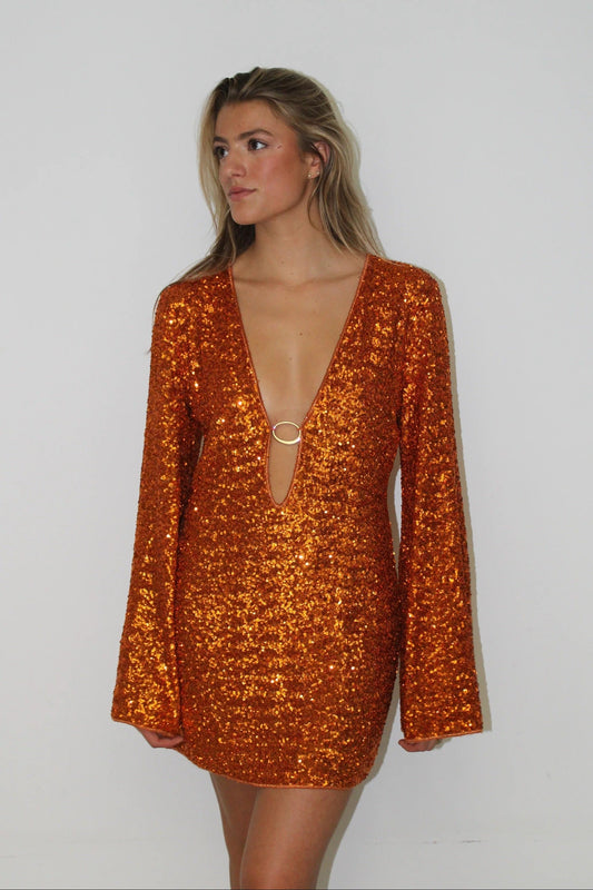 Leilani Long Mini Dress in Orange