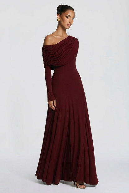 Women off-shoulder maxi dress, detail close-up