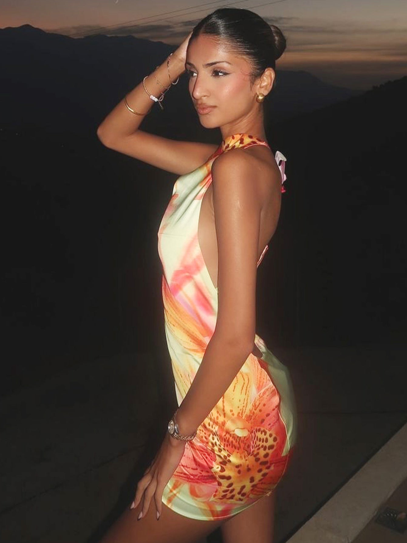 Lillian Print Mini Dress in Yellow