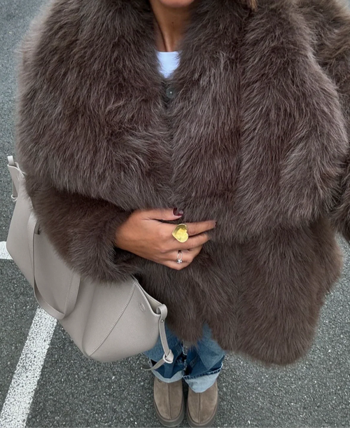 Lily Oversized Faux Coat in Brown