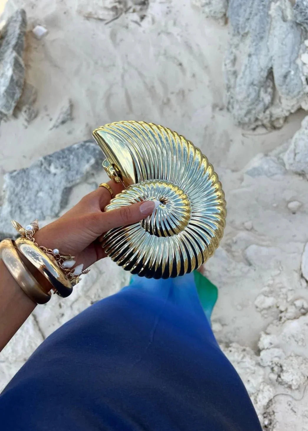 Liv Shell-Shaped Metallic Clutch in Gold