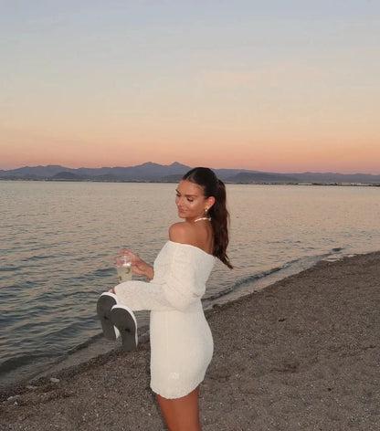 Liz Off-Shoulder Bodycon Sweater in White