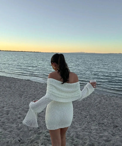 Liz Off-Shoulder Bodycon Sweater in White