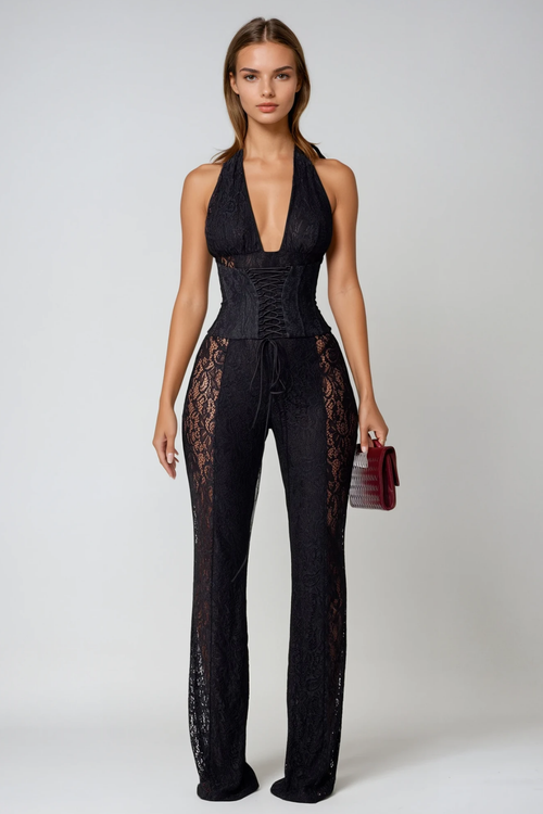 Lorelei Lace Plunge Jumpsuit in Black